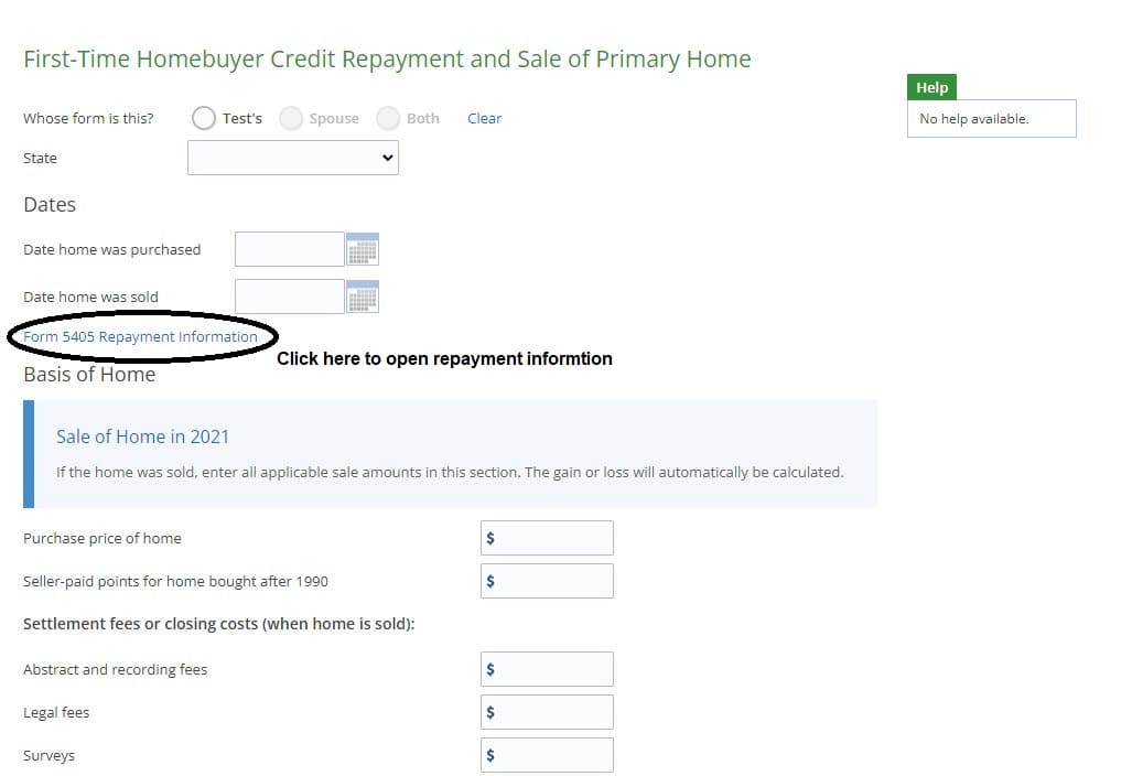 First-Time Homebuyer Credit - eFile Screenshot