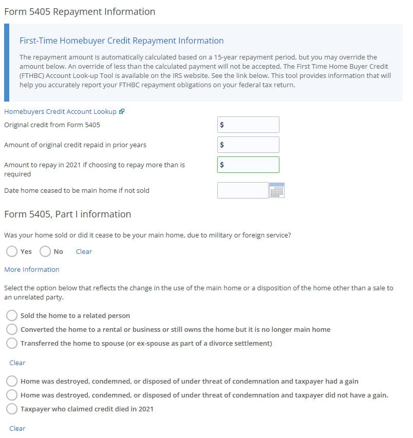 Add IRS Form 5405 to Repay First-Time Homebuyer Credit