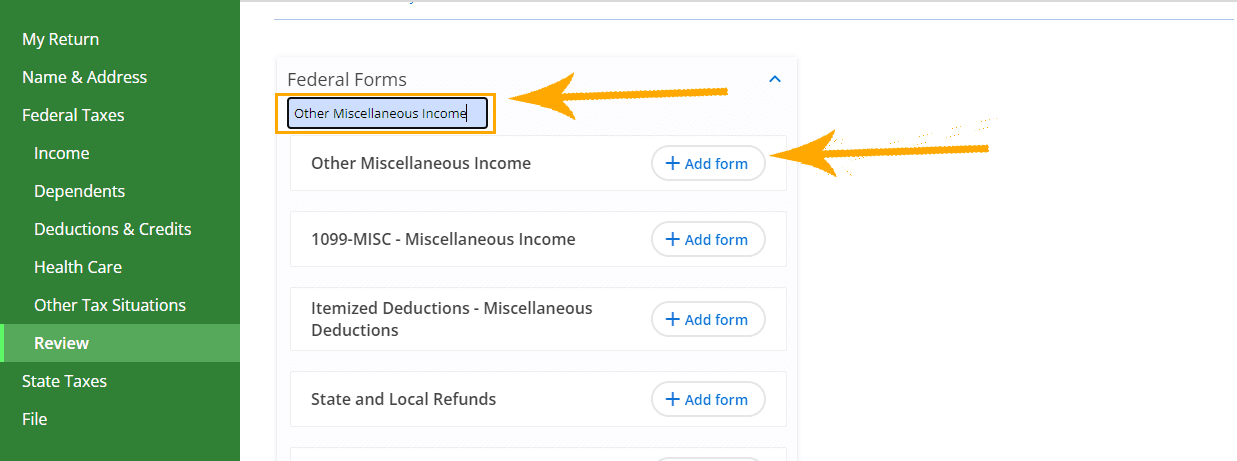 Force Tax Return - Other Miscellaneous Income